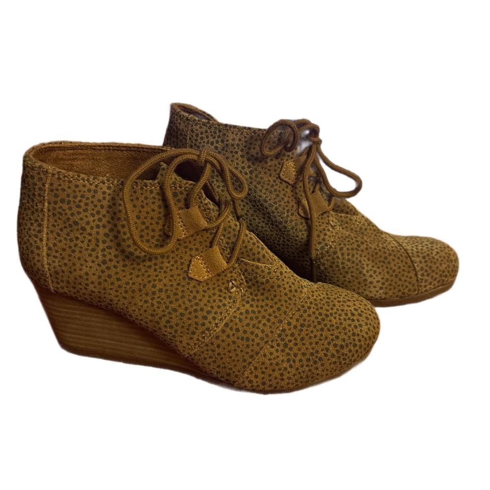 TOMS Kala Tan Mini Cheetah Suede Wedge Boot Women’s Sz 7 L#513
